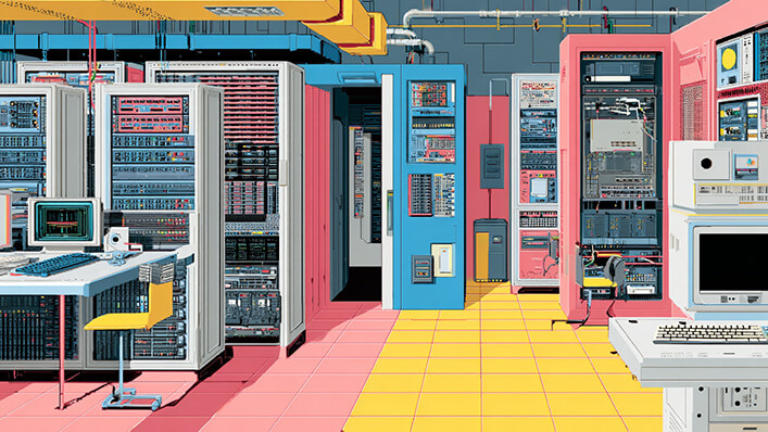 artistic illustration of a server room for WordPress hosting