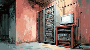 artistic illustration of a server room for WordPress hosting