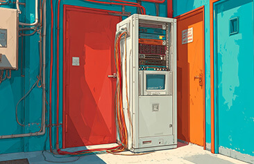 artistic illustration of a server room for WordPress hosting