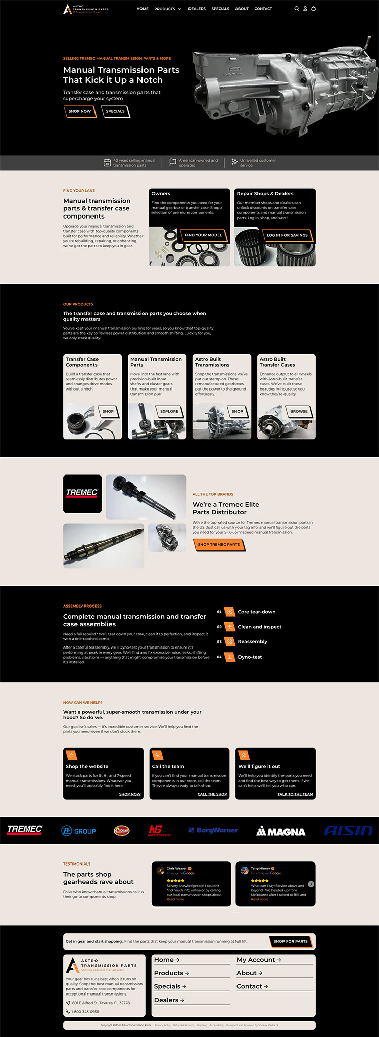 screenshot of a Astro Transmission Parts website