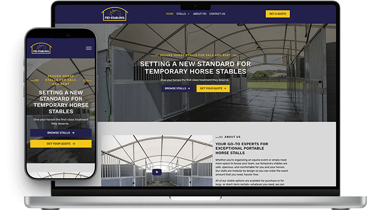 laptop and mobile phone screenshots of FEI Stabling's website