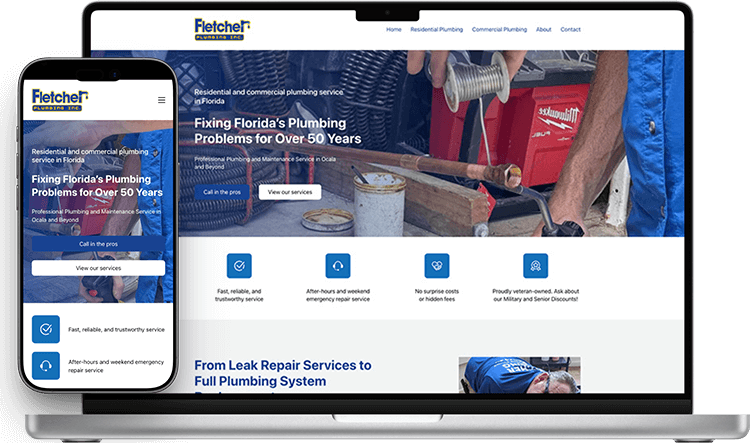 laptop and mobile phone screenshots of Fletcher Plumbing's website