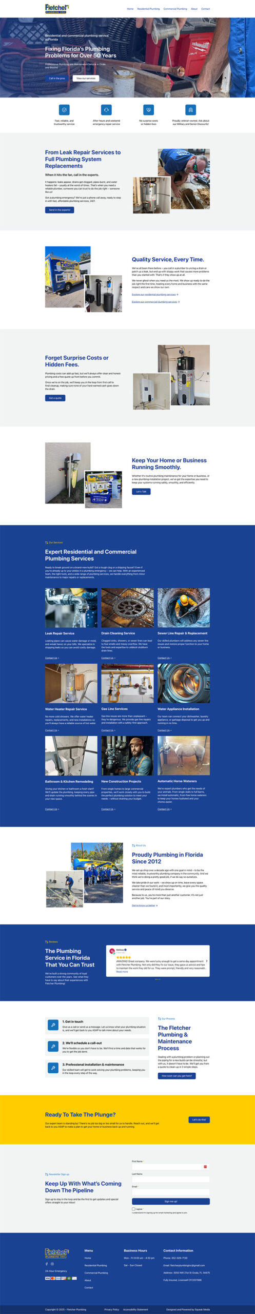 screenshot of Fletcher Plumbing's new website.