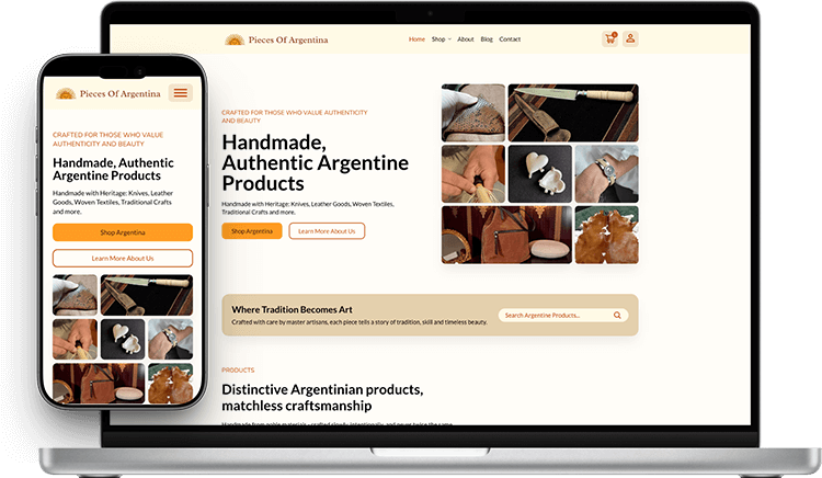 laptop and mobile screenshots of Pieces of Argentina's website